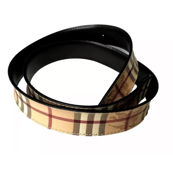 BURBERRY Nova Check PVC Leather Belt 40/100 Italy No Buckle Made In Italy - Picture 2 of 16